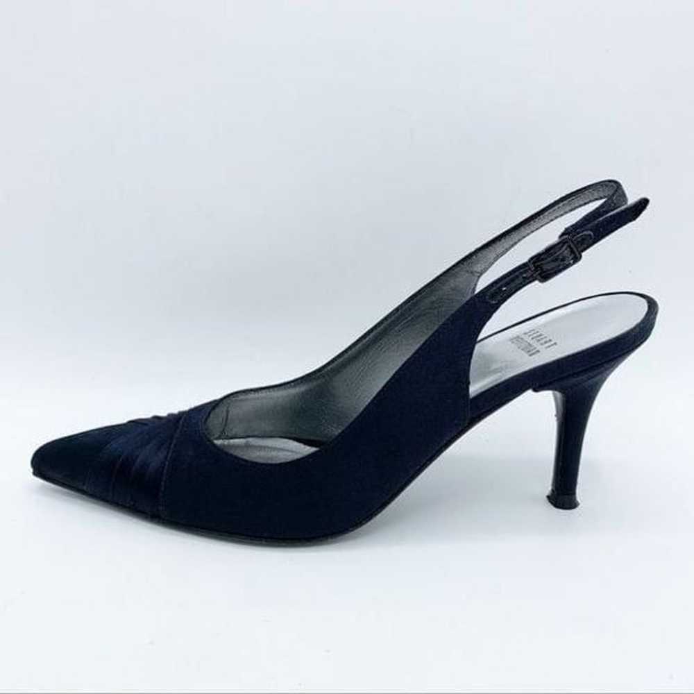 Stuart Weitzman Navy Blue Satin Sling-Back Formal… - image 2