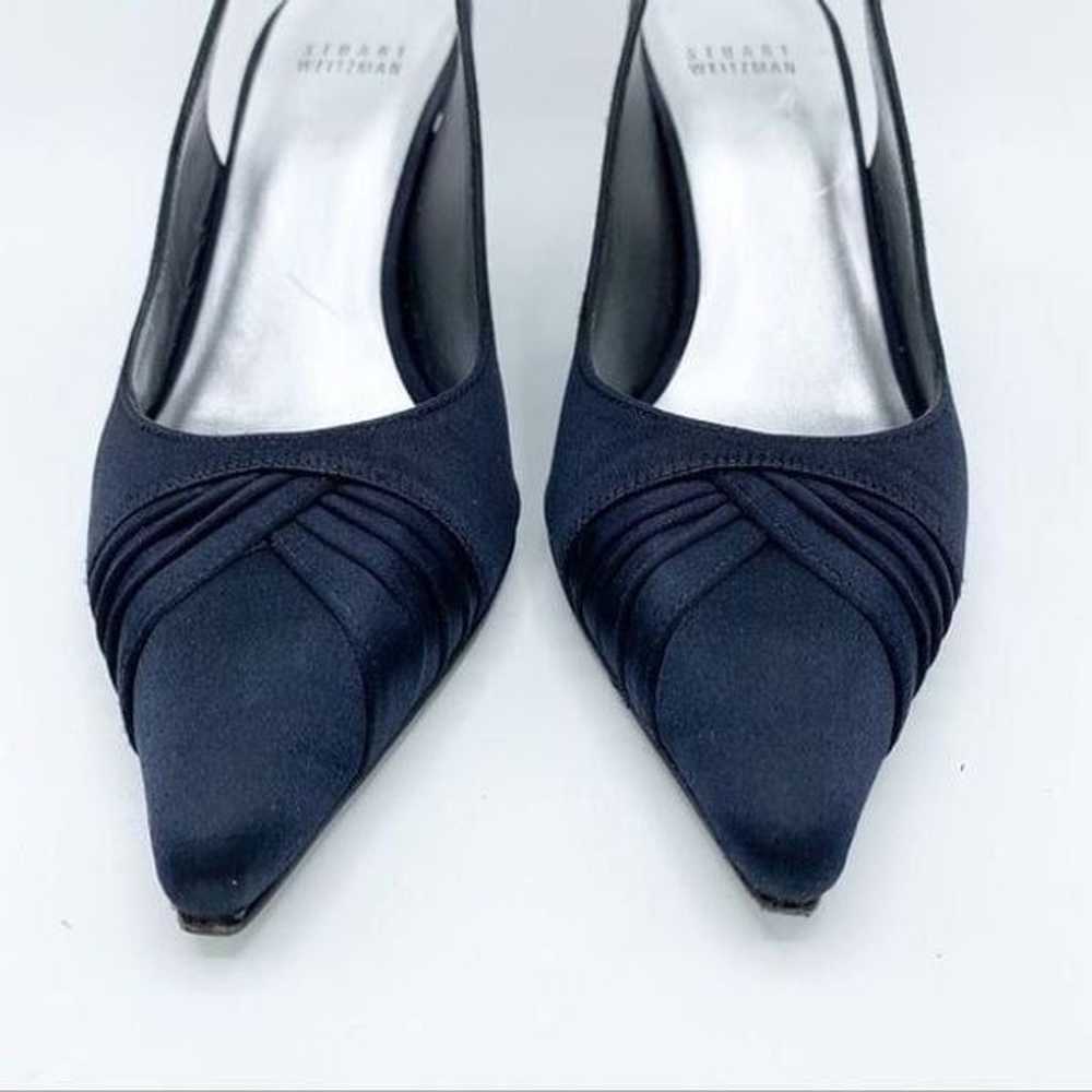 Stuart Weitzman Navy Blue Satin Sling-Back Formal… - image 6