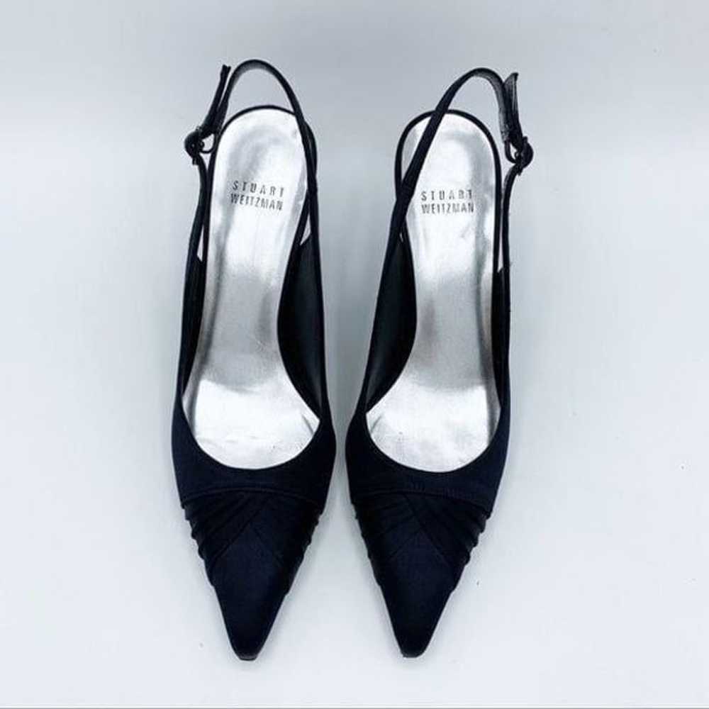 Stuart Weitzman Navy Blue Satin Sling-Back Formal… - image 8