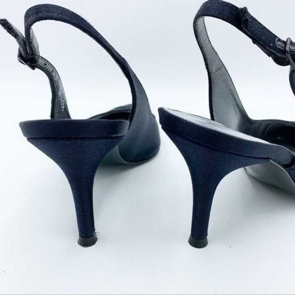 Stuart Weitzman Navy Blue Satin Sling-Back Formal… - image 9