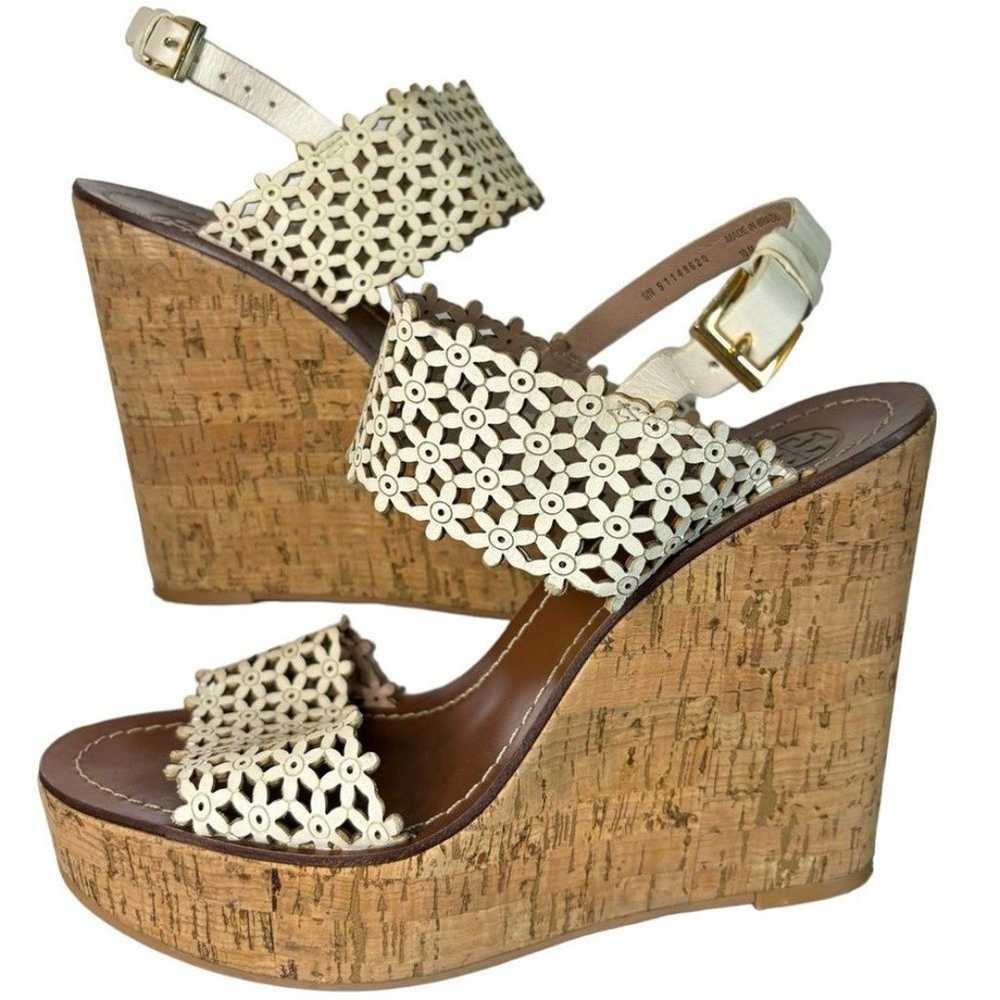 Tory Burch Women's Cork Sandals Wedge Ivory Perfo… - image 1