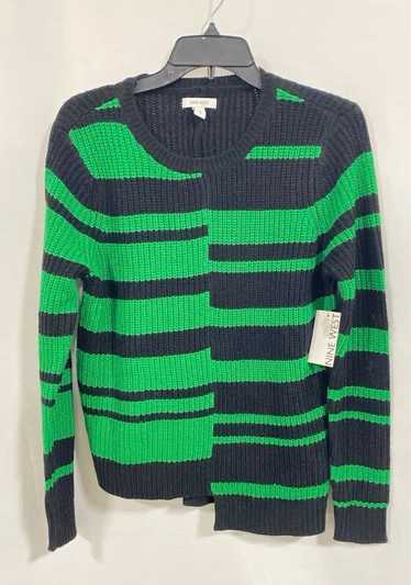 NWT Nine West Womens Green Black Knit Striped Pull