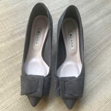 DIANA Gray Suede Pumps with Ribbon Mid Heels. - image 1