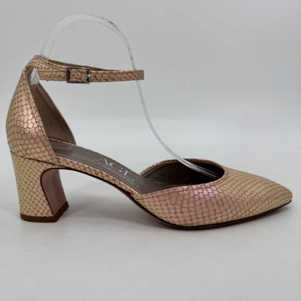 AGL D'Orsay Pink Pearlescent Snakeskin Ankle Stra… - image 2