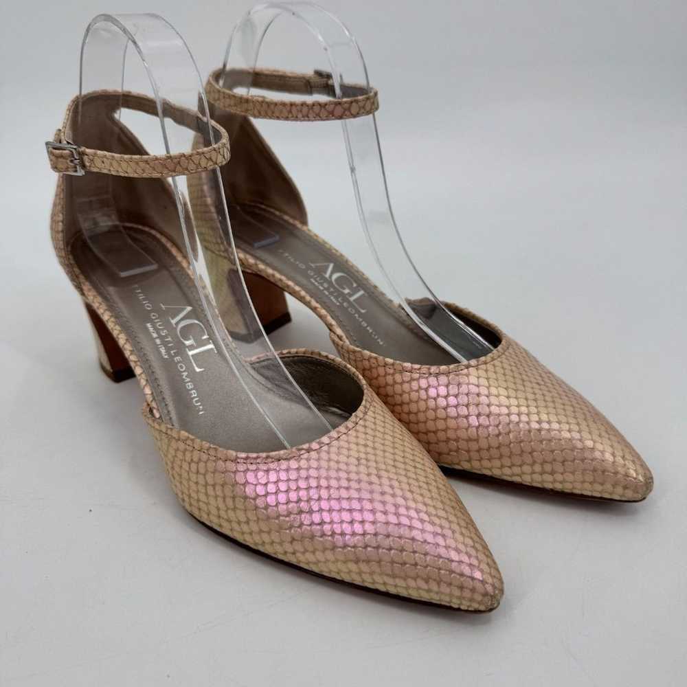 AGL D'Orsay Pink Pearlescent Snakeskin Ankle Stra… - image 3