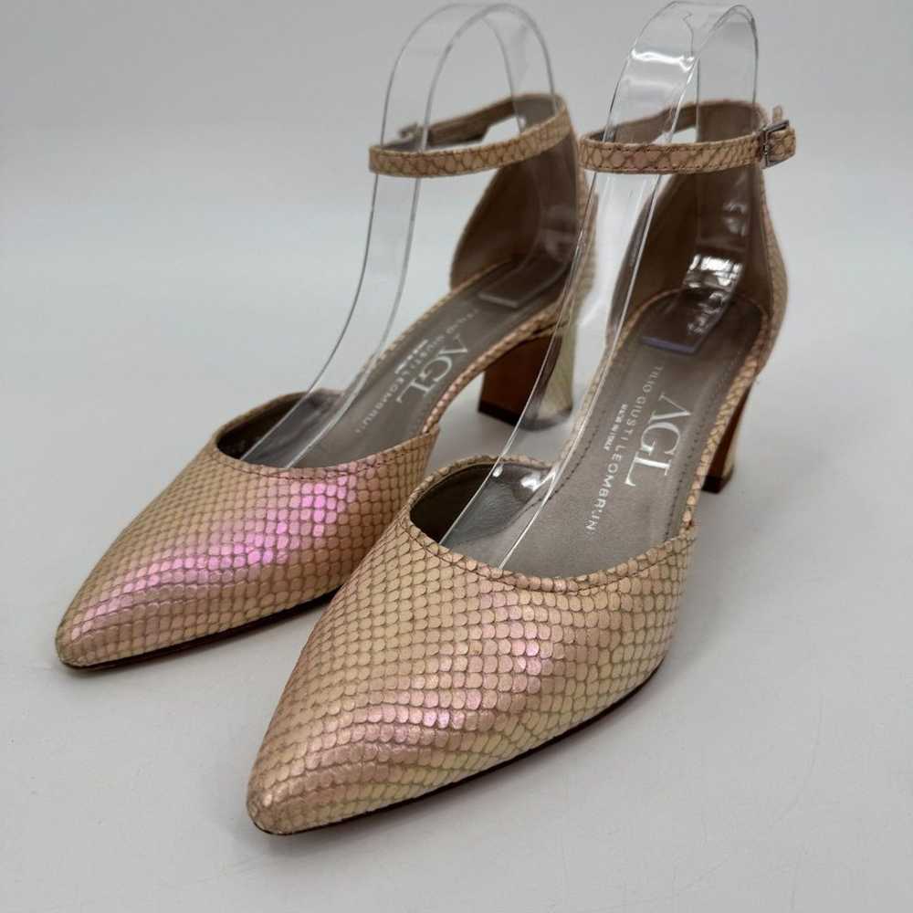 AGL D'Orsay Pink Pearlescent Snakeskin Ankle Stra… - image 5