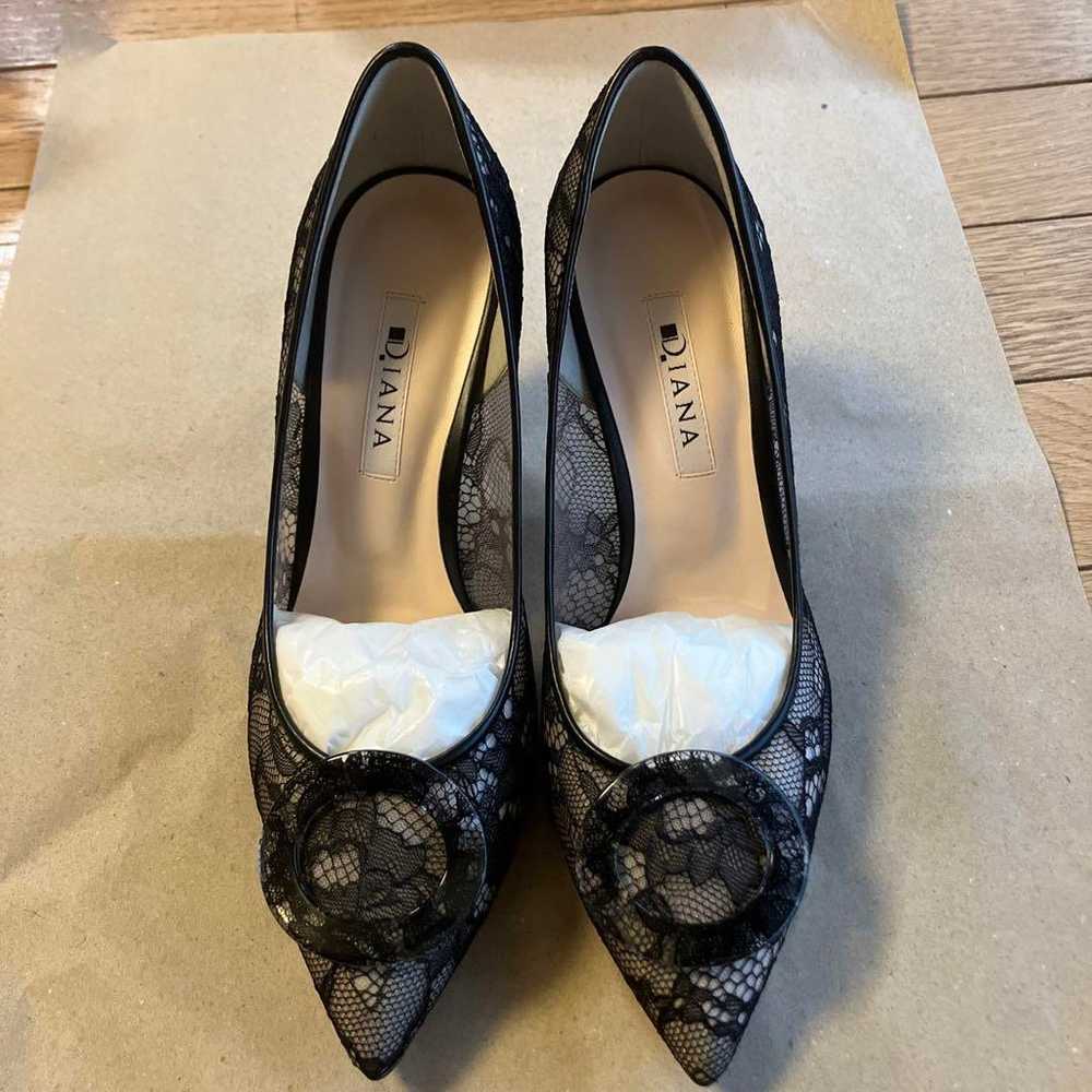 DIANA Black Lace High Heel Pumps Approximately 8c… - image 4