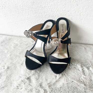 BADGLEY MISCHKA Black Strappy Heels with Rhineston