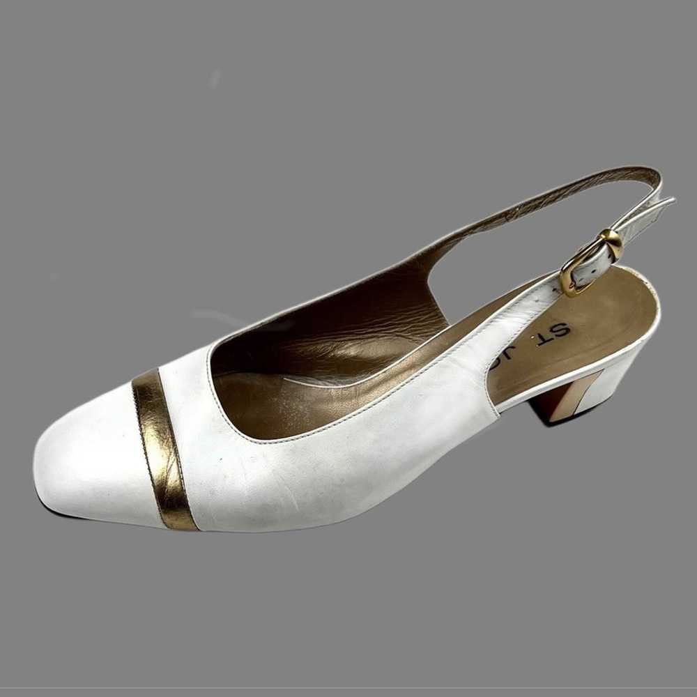 St. John White Leather Sling Back Low Pumps Size … - image 1