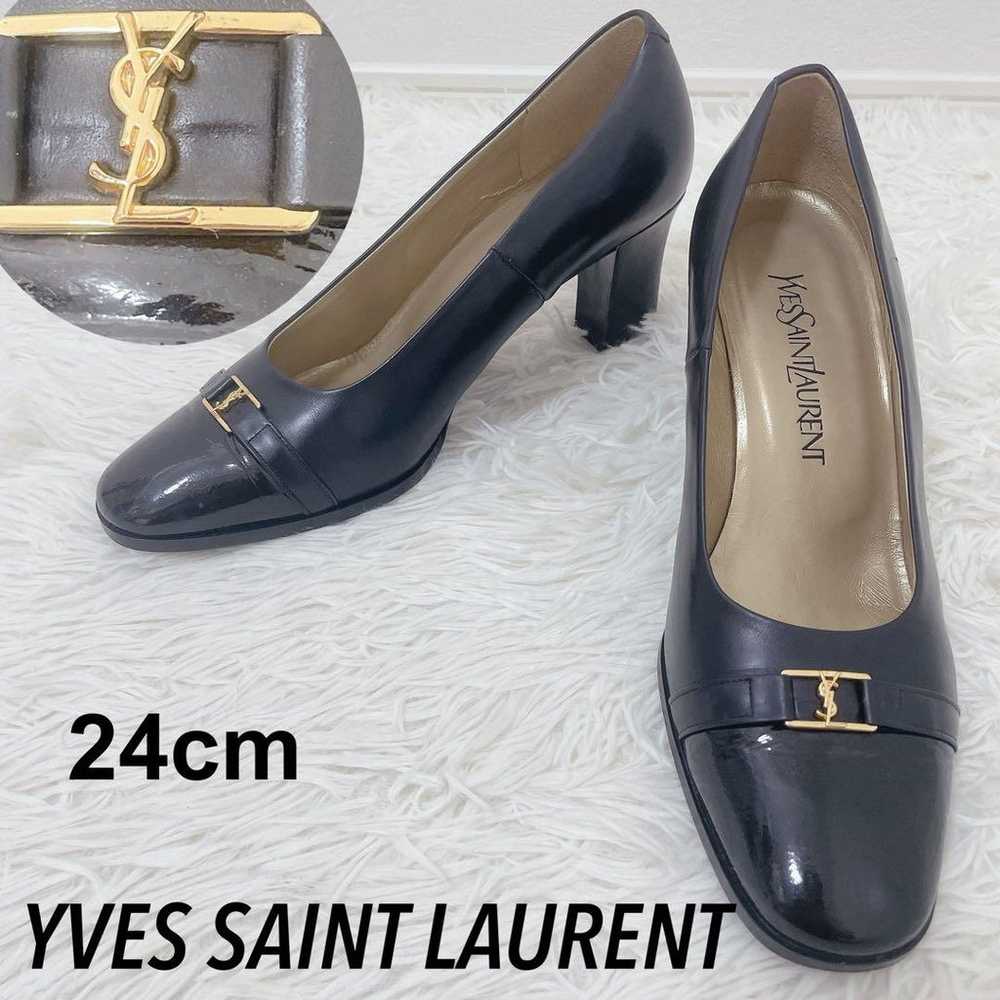 YVES SAINT LAURENT logo leather pumps black 24cm - image 1