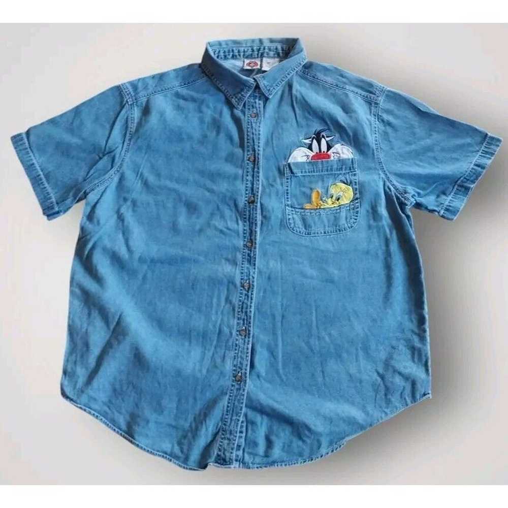 Looney Tunes Vintage 1998 Women's Denim Button-Up… - image 1