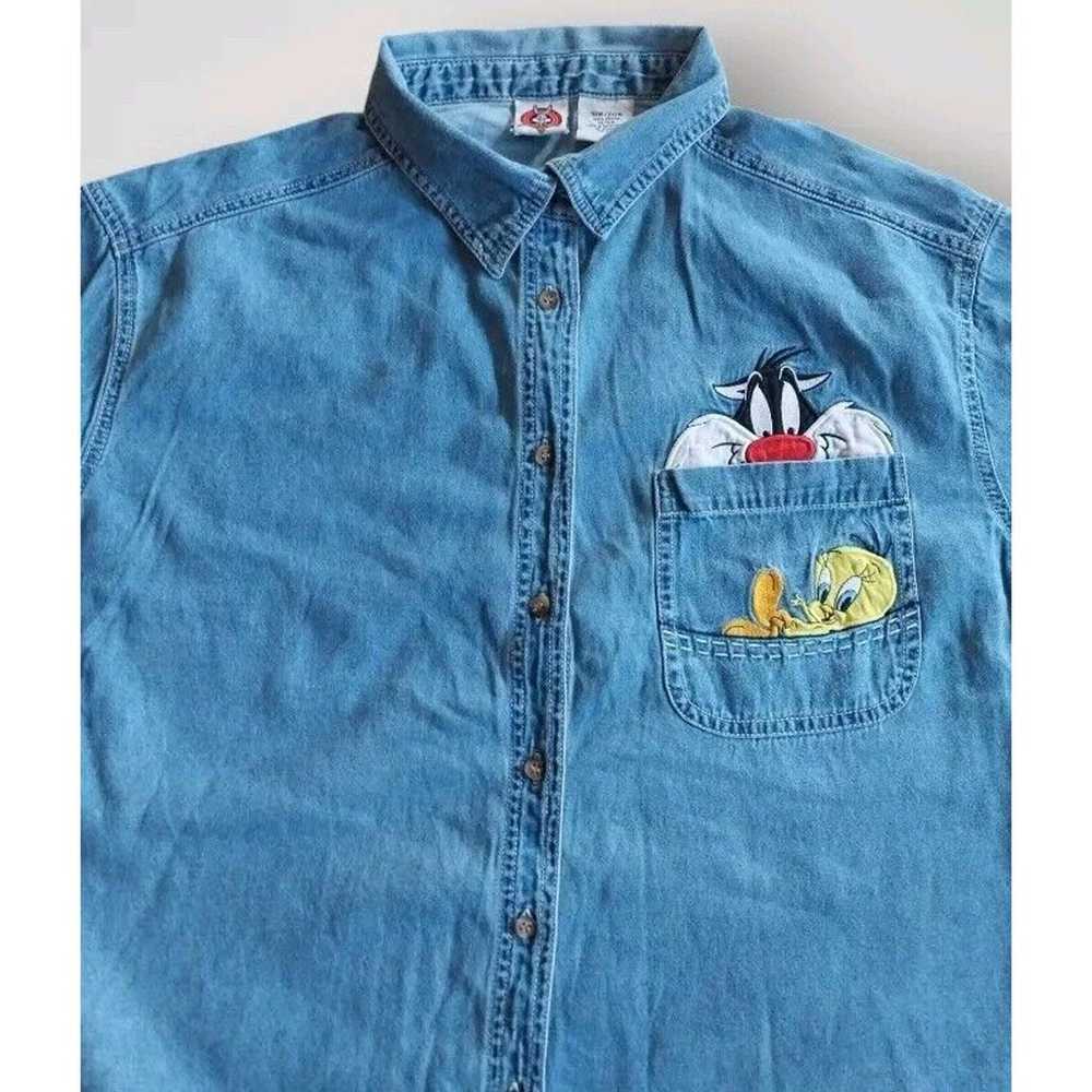 Looney Tunes Vintage 1998 Women's Denim Button-Up… - image 3