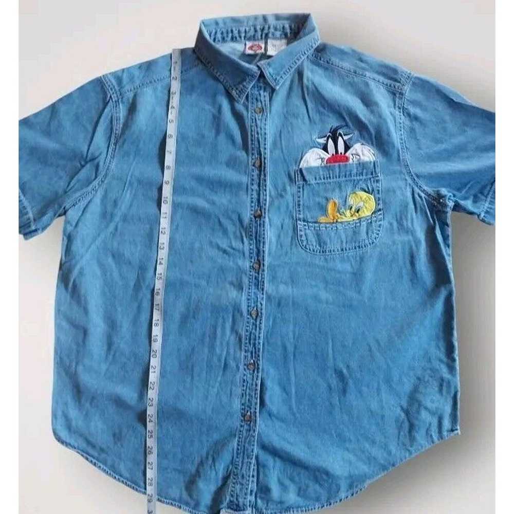 Looney Tunes Vintage 1998 Women's Denim Button-Up… - image 6