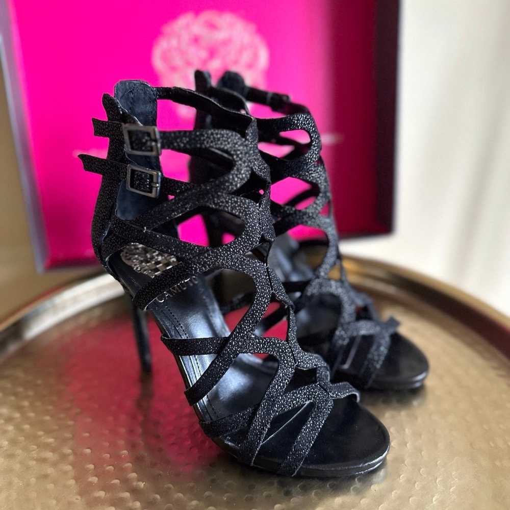 Vince Camuto Black Caviar/Soft Calf Strappy Heels - image 2