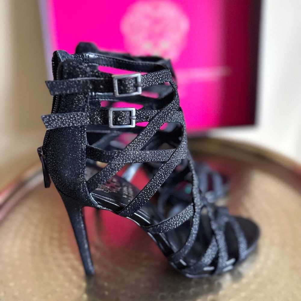 Vince Camuto Black Caviar/Soft Calf Strappy Heels - image 3