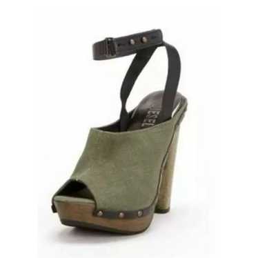 DIESEL Green Studded Moody Woody Yumu Mules Heels 