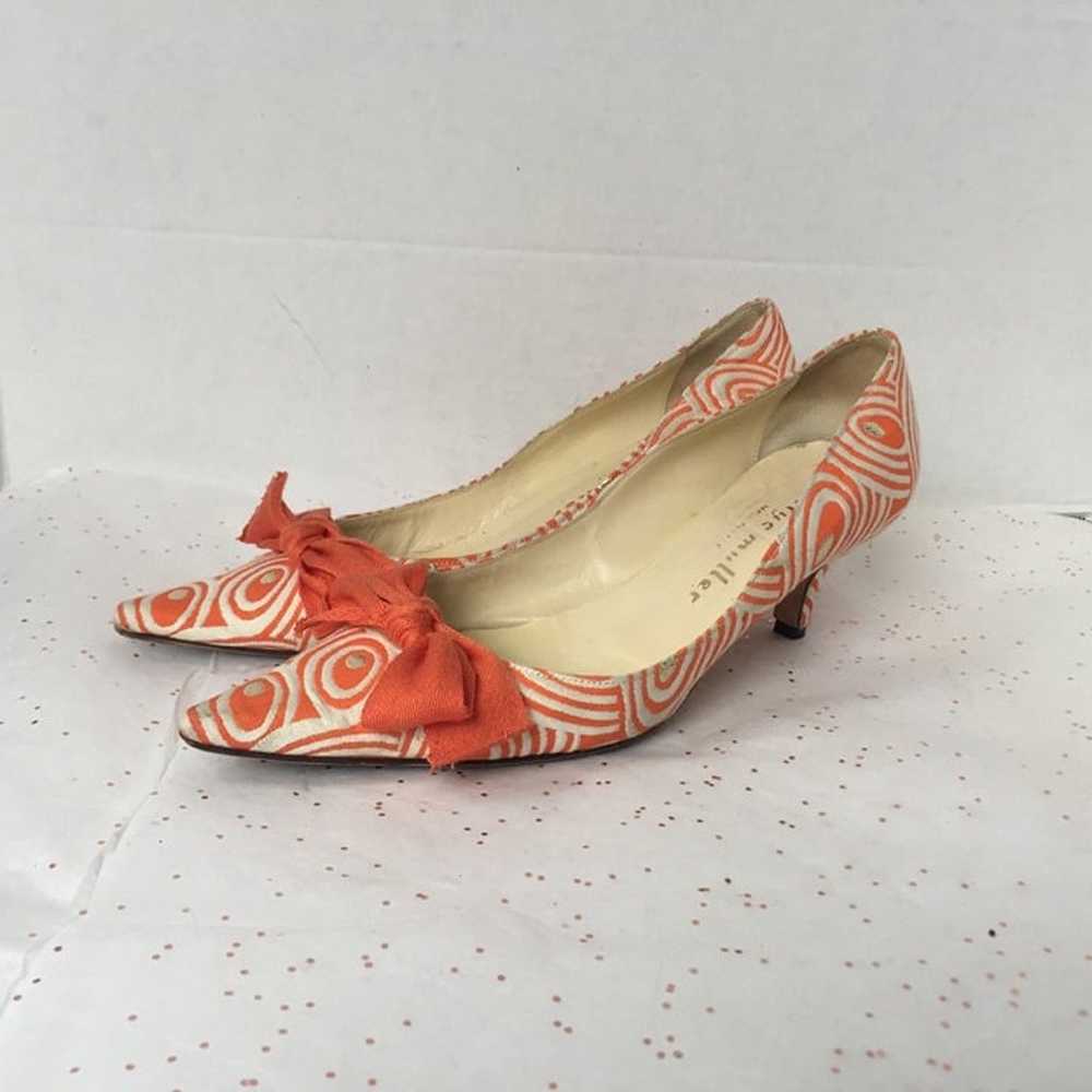 Bettye Muller Orange White Swirl Print Bow Pointe… - image 6