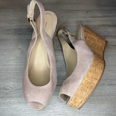 Stuart Weitzman Jean Suede Wedge Sandal, Haze Siz… - image 1