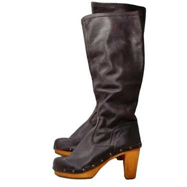 Sanita Womens Brown Leather Pull On Knee High Blo… - image 1