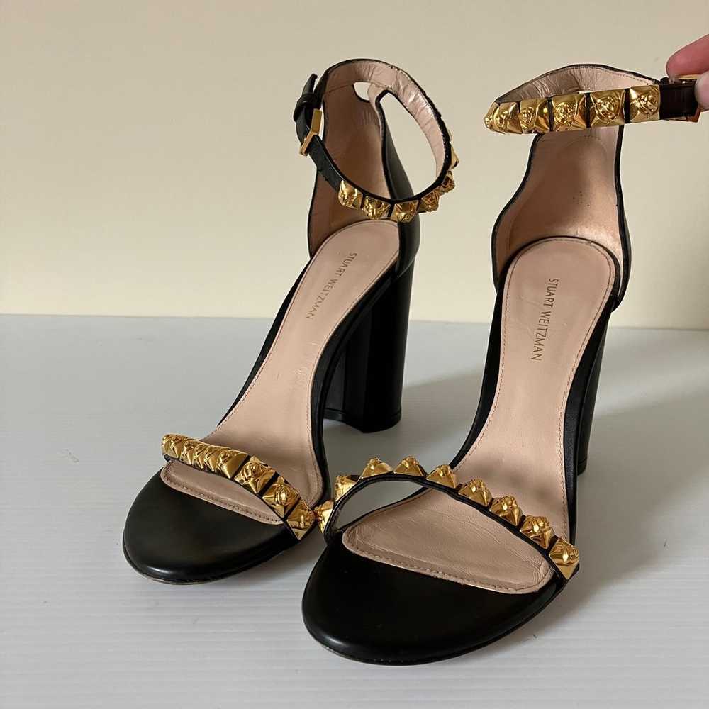 Stuart Weitzman Rosemarie Black Gold Studded Stra… - image 2