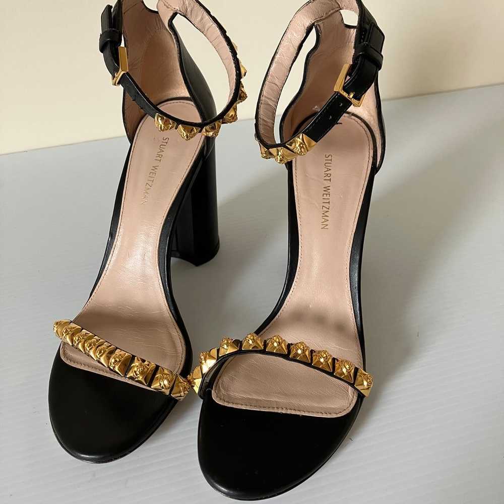 Stuart Weitzman Rosemarie Black Gold Studded Stra… - image 3