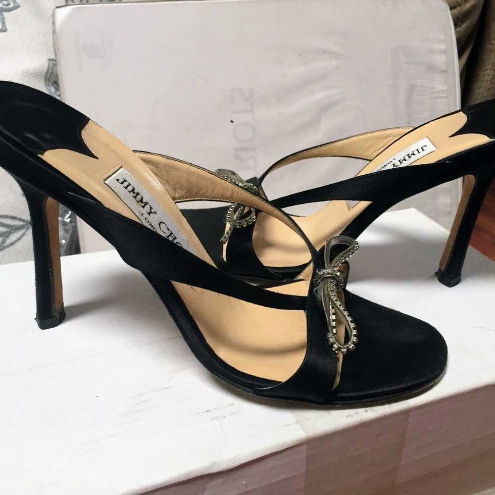 Jimmy Choo $810 Satin Crystal Bow Heels Black Sz … - image 2