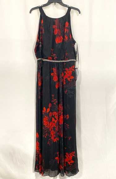 NWT SLNY Womens Black Red Floral Sleeveless Round 