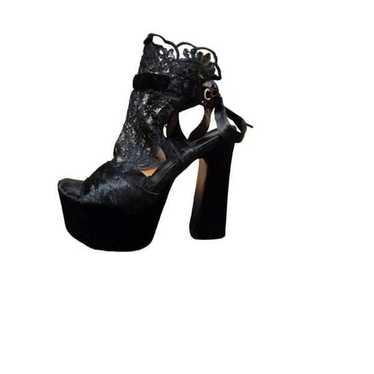 Widow Stolen Heart Velvet Peep Toe Heels