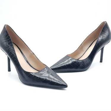 Reiss Elina Embossed Pointed Toe Black Leather Wo… - image 1