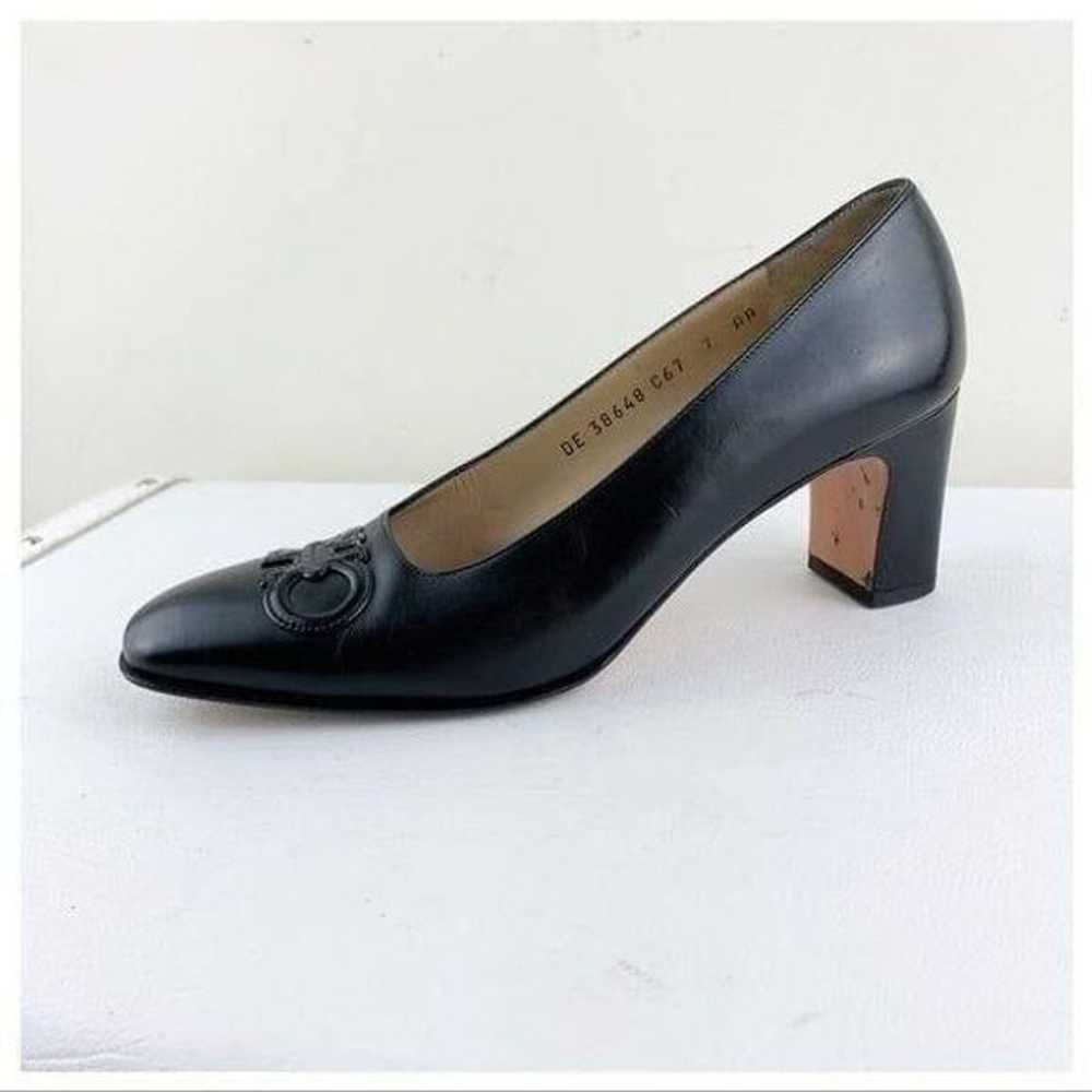 Salvatore Ferragamo Black Decorate Leather Pumps … - image 3