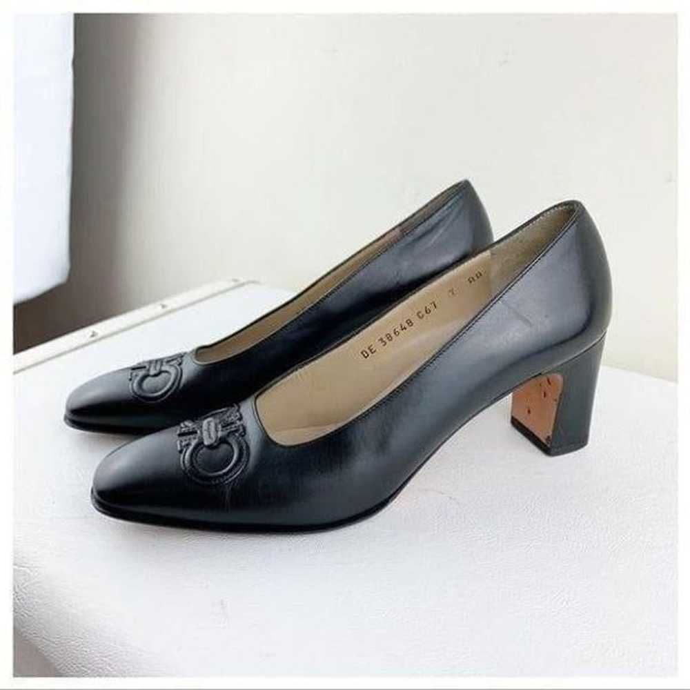 Salvatore Ferragamo Black Decorate Leather Pumps … - image 7