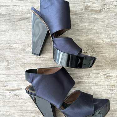 MARNI Platform Heels Satin Black Blue Size 39 Rea… - image 1