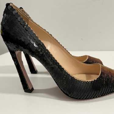 Prada Sequin Peep Toe Pumps, brown, size EU 40.5 - image 1