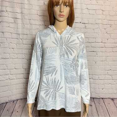 Chicos Chico's White Blue Palm Leaves Hoodie Size… - image 1