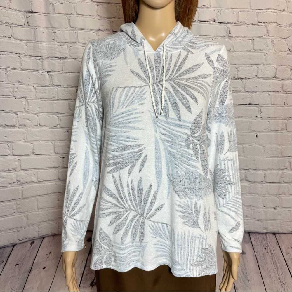 Chicos Chico's White Blue Palm Leaves Hoodie Size… - image 2