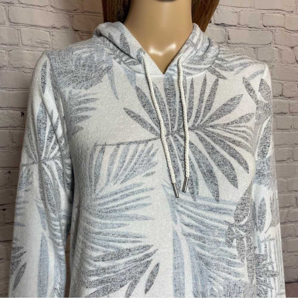 Chicos Chico's White Blue Palm Leaves Hoodie Size… - image 3