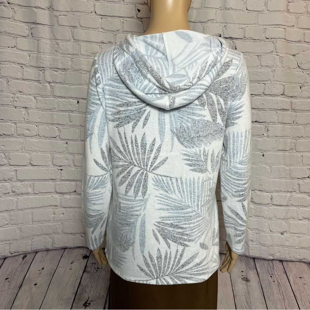 Chicos Chico's White Blue Palm Leaves Hoodie Size… - image 5