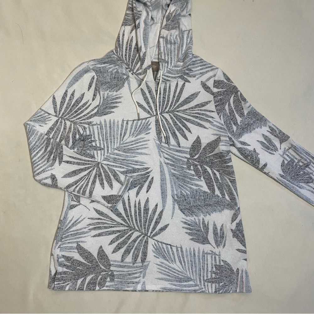 Chicos Chico's White Blue Palm Leaves Hoodie Size… - image 6