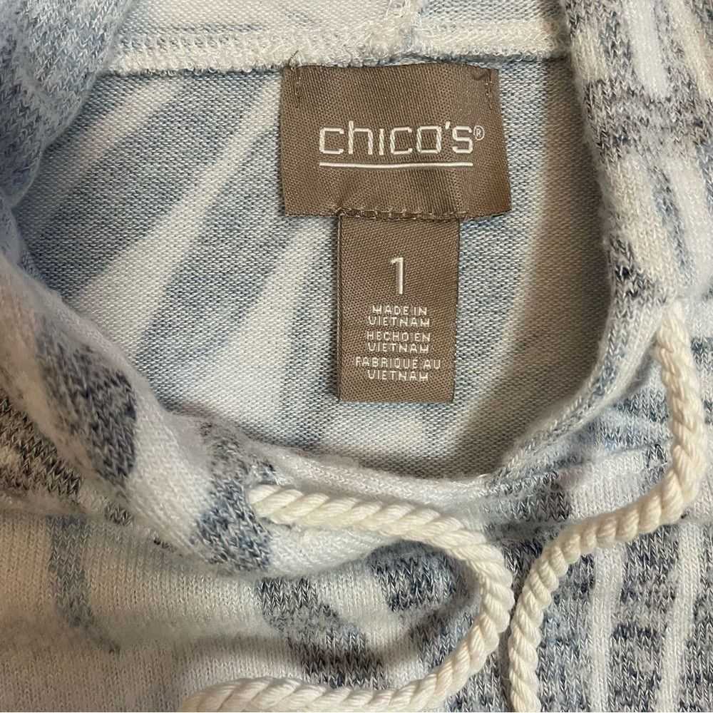 Chicos Chico's White Blue Palm Leaves Hoodie Size… - image 8