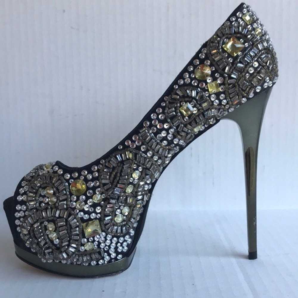 ZIGINY Romi Jeweled Satin Peep Toe Pumps in Black… - image 2