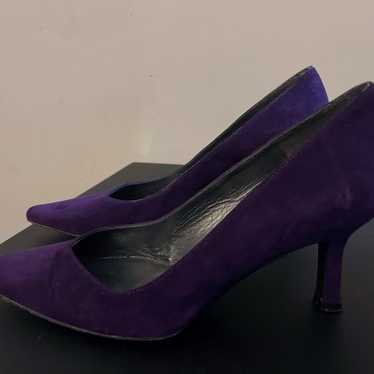 Stewart Weitzman, purple suede pointed toe pumps,… - image 1