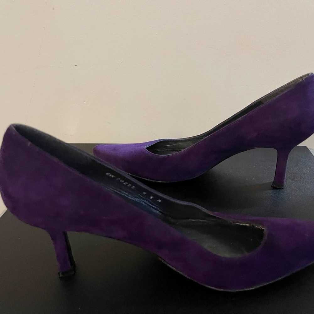 Stewart Weitzman, purple suede pointed toe pumps,… - image 5