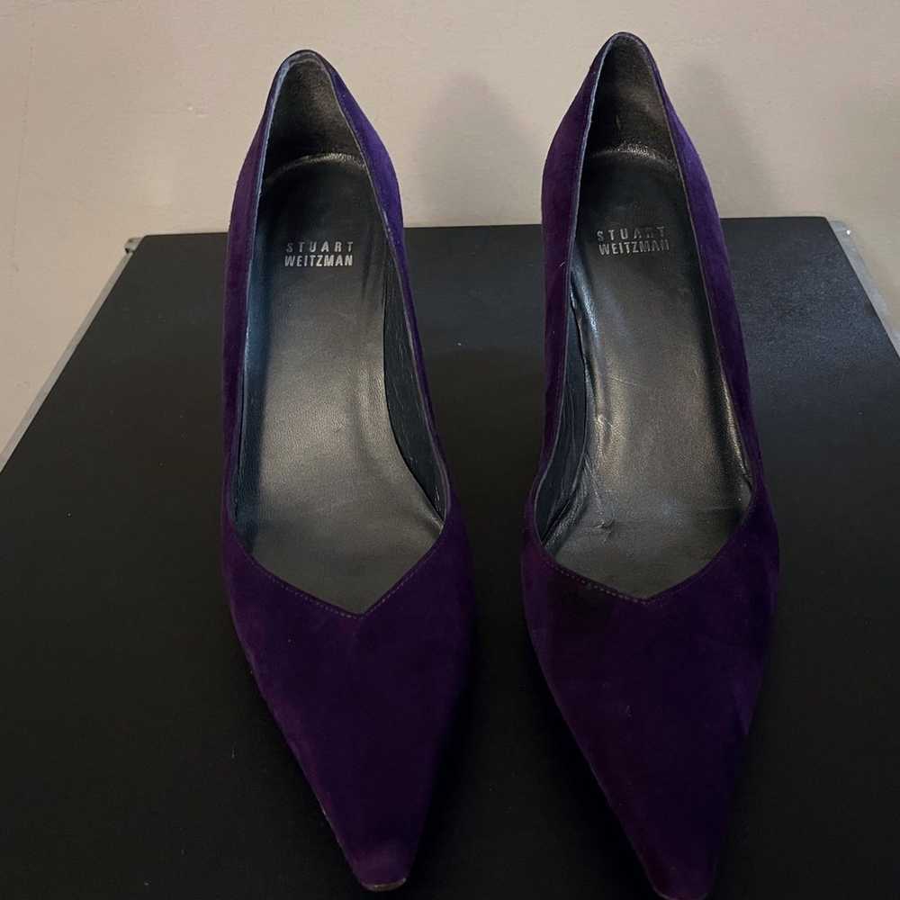 Stewart Weitzman, purple suede pointed toe pumps,… - image 8