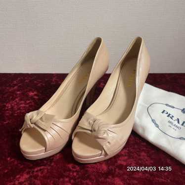 PRADA Ribbon Leather Heel Pumps Shoes