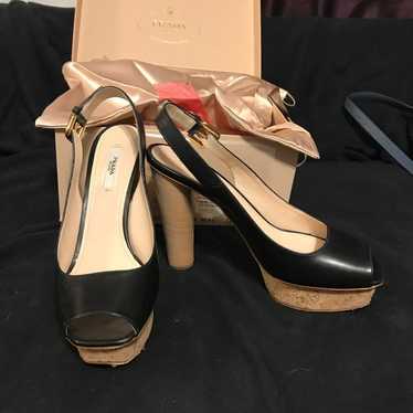 Authentic Prada black 2024 leather cork heels