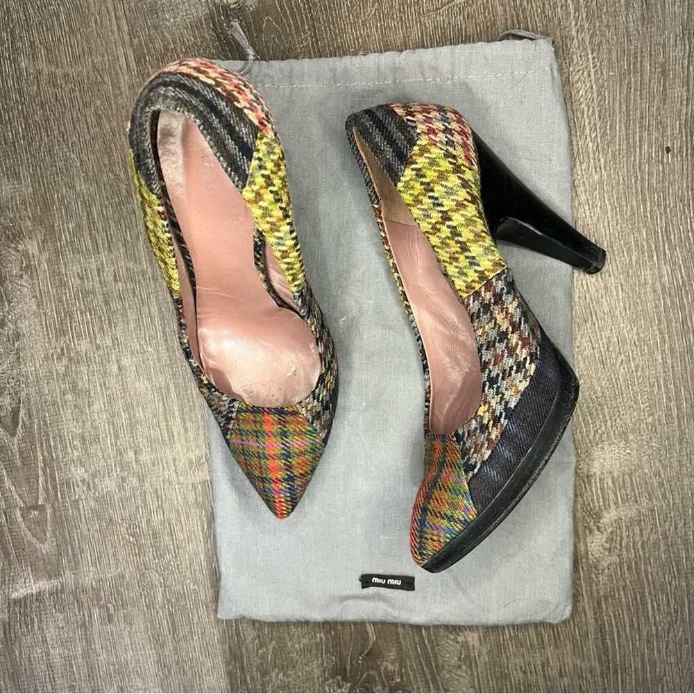 Miu Miu Checkered Tweed Pumps Size 37 - image 1