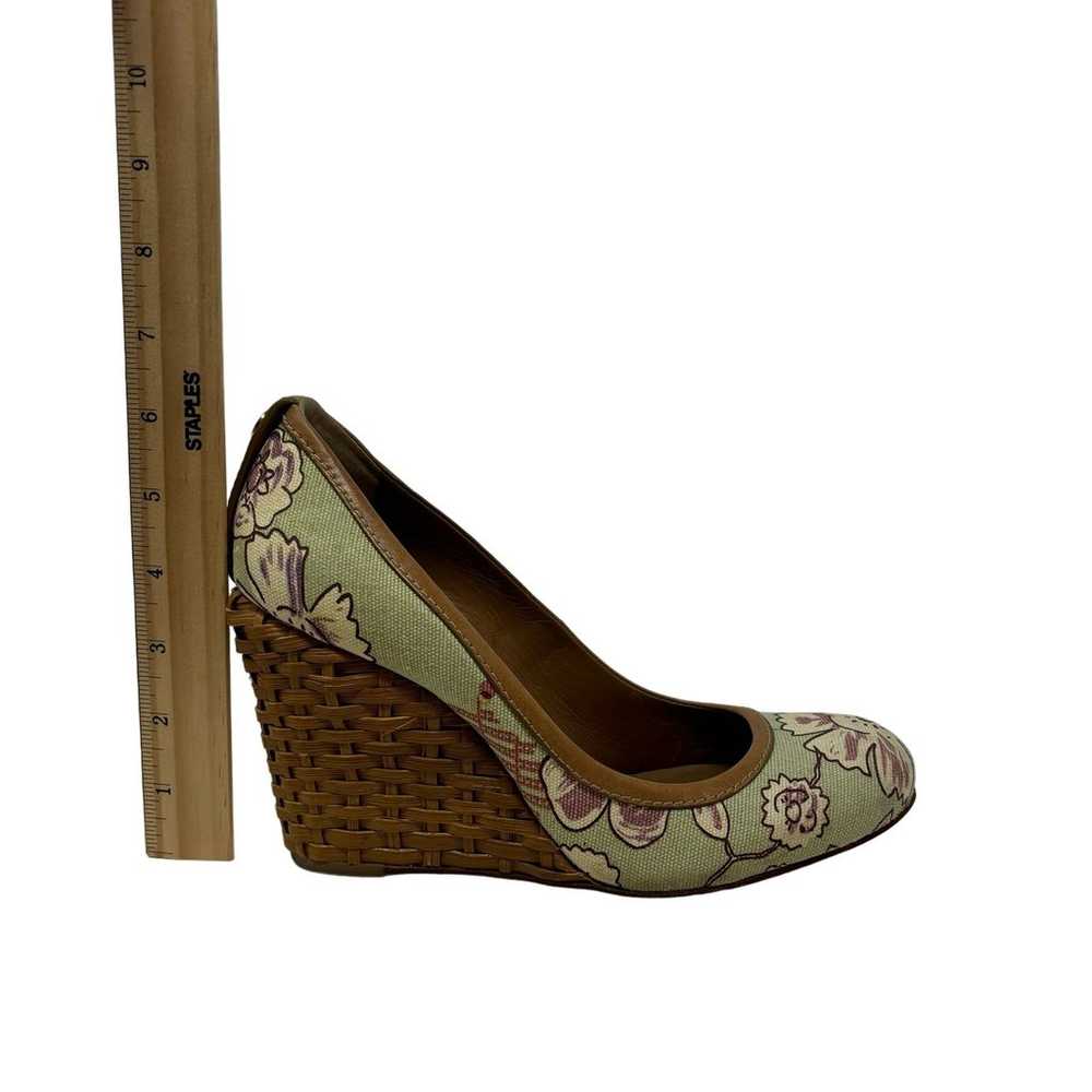 Tory Burch Floral Fabric Straw Woven Wedge Heels … - image 5