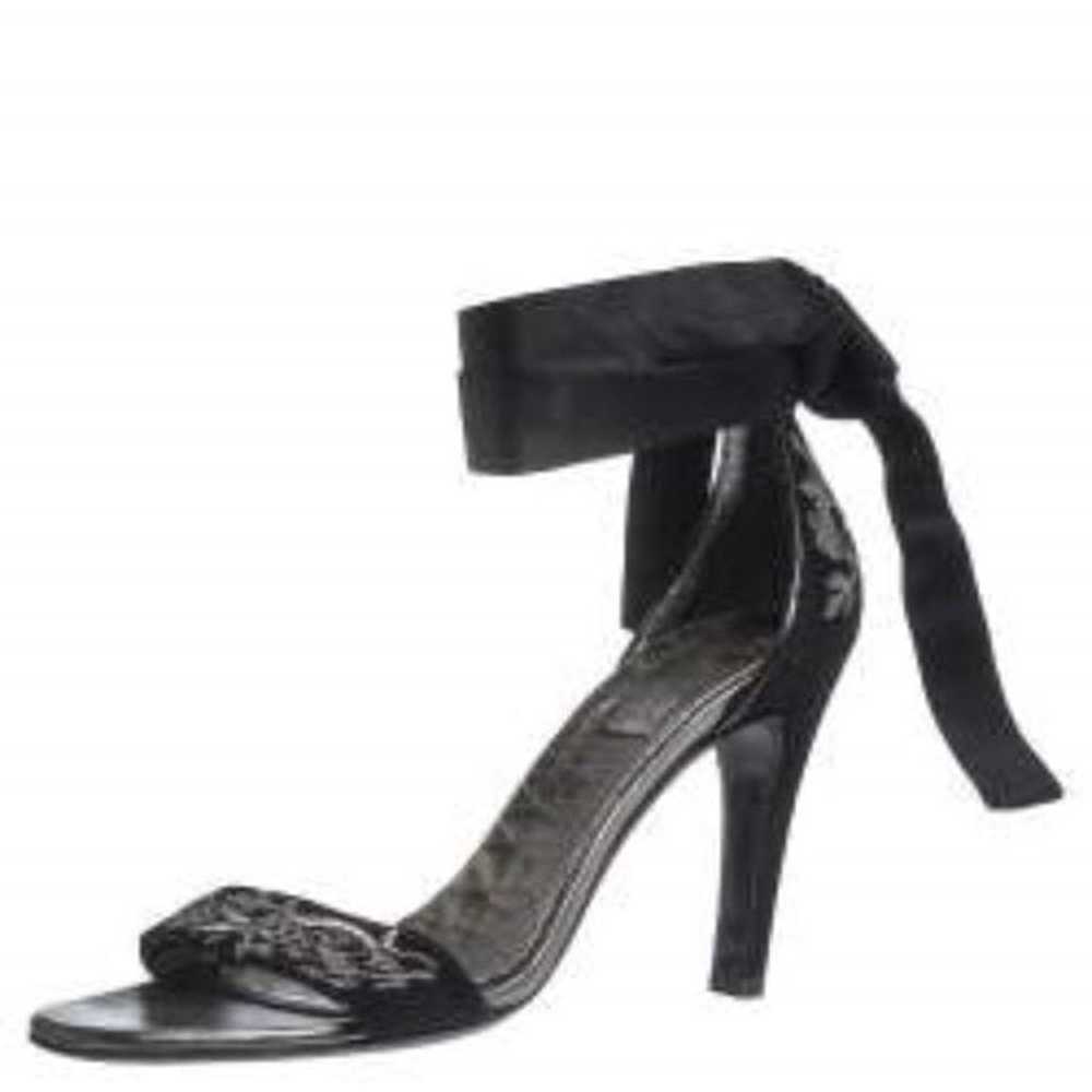 [Gucci] Black Embroidered Suede Open-Toe Ankle Ri… - image 12