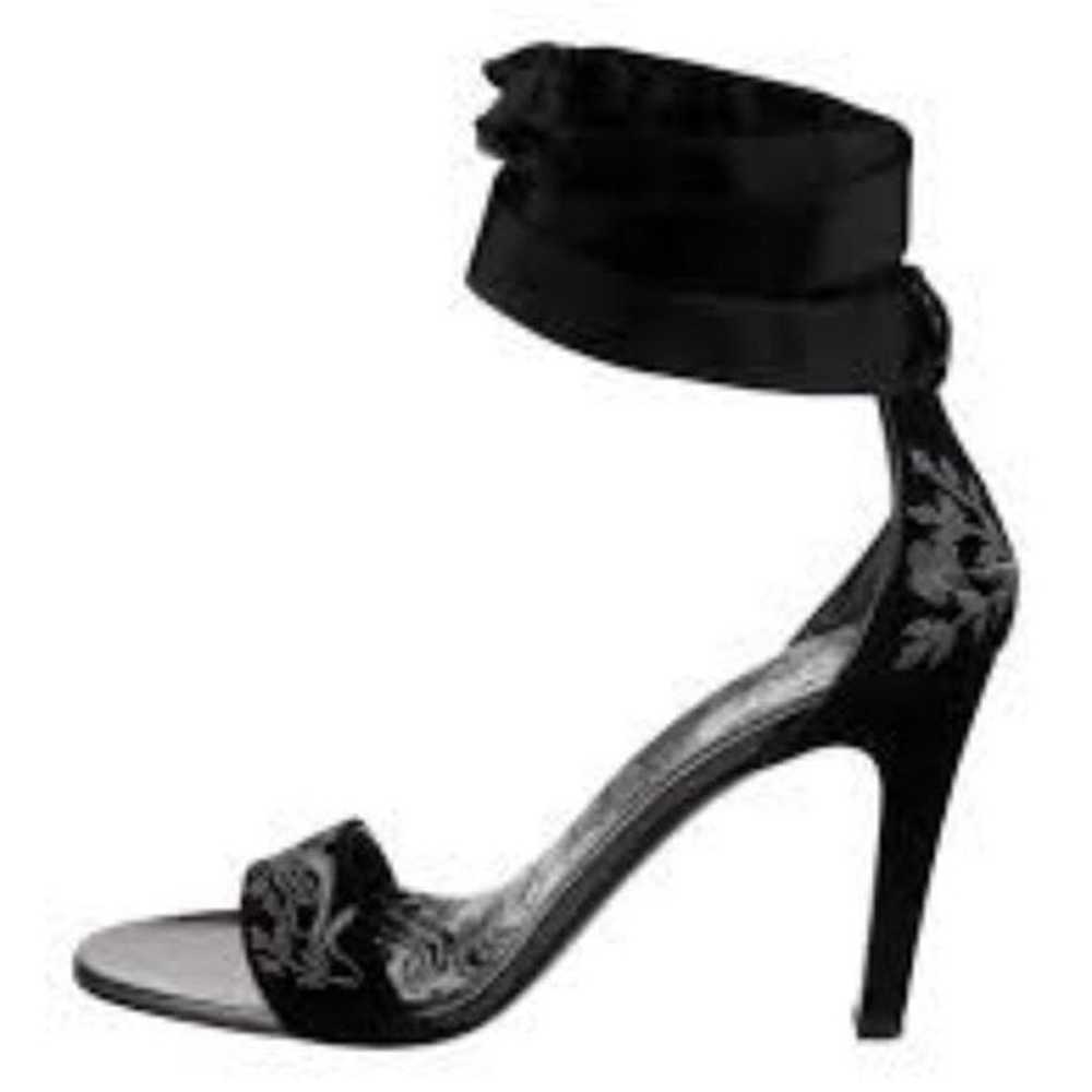 [Gucci] Black Embroidered Suede Open-Toe Ankle Ri… - image 2