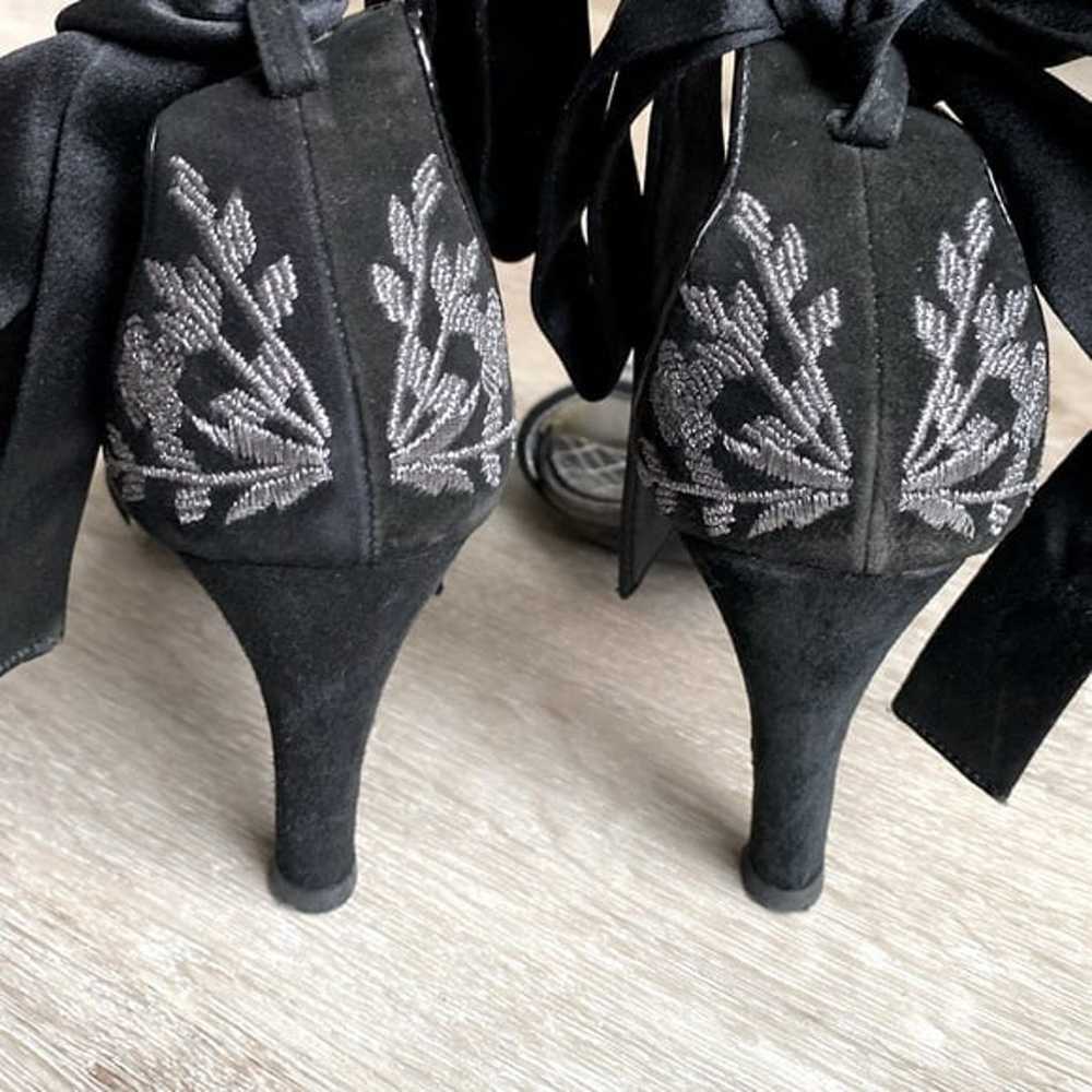 [Gucci] Black Embroidered Suede Open-Toe Ankle Ri… - image 9